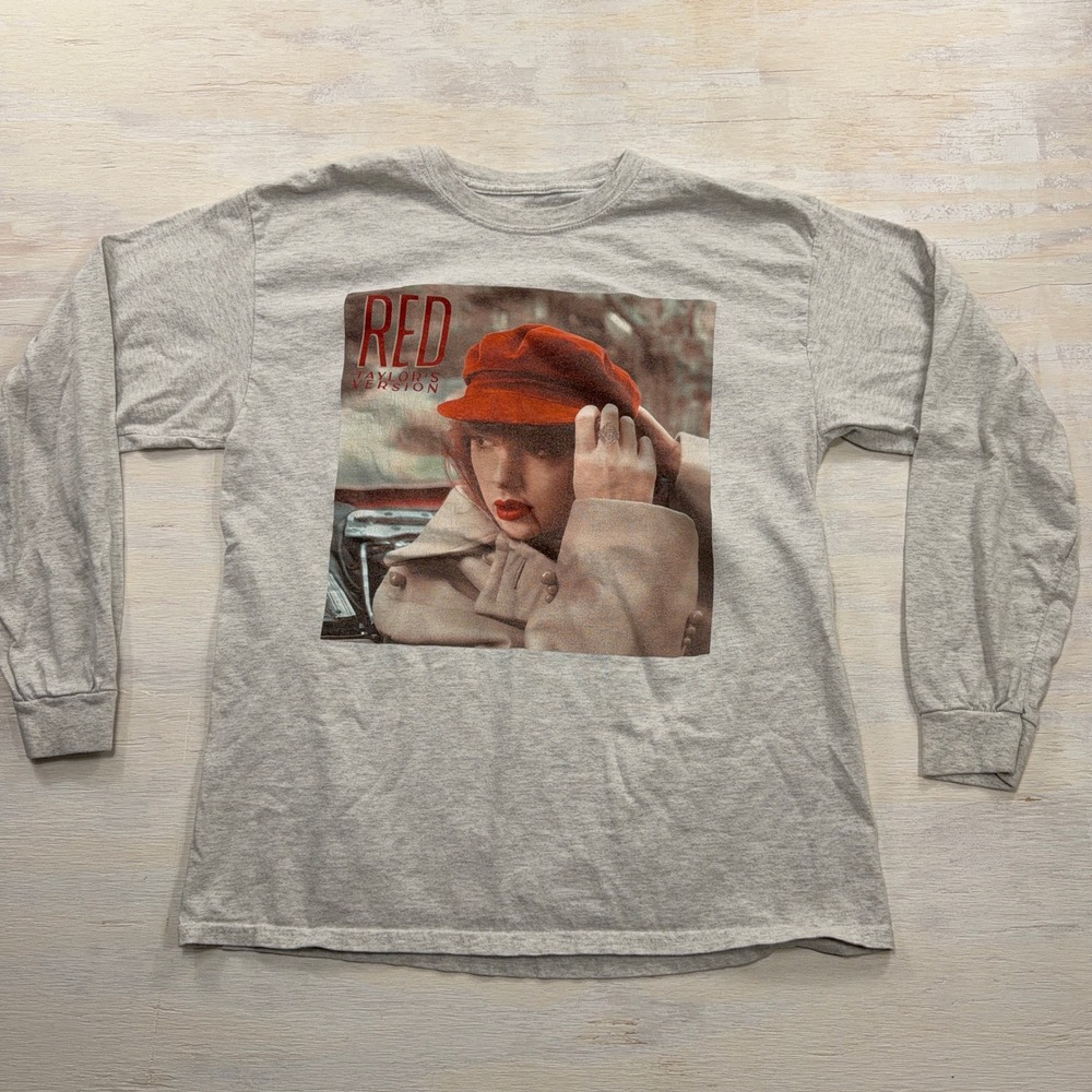 Taylor Swift Long Sleeve Shirt Red Taylor's Version Large Graphic Gray Women